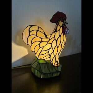 Tiffany Style Rooster Hen Chicken Stained Glass Mosaic Art Lamp Light